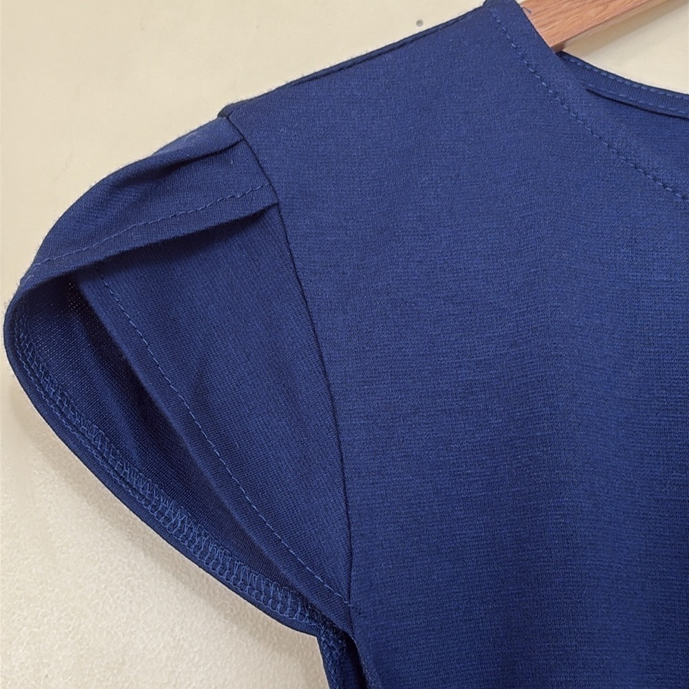 Manydress | NWT Navy Blue Cap Sleeve Belted Unlined Midi Dress Medium - Picture 9 of 14